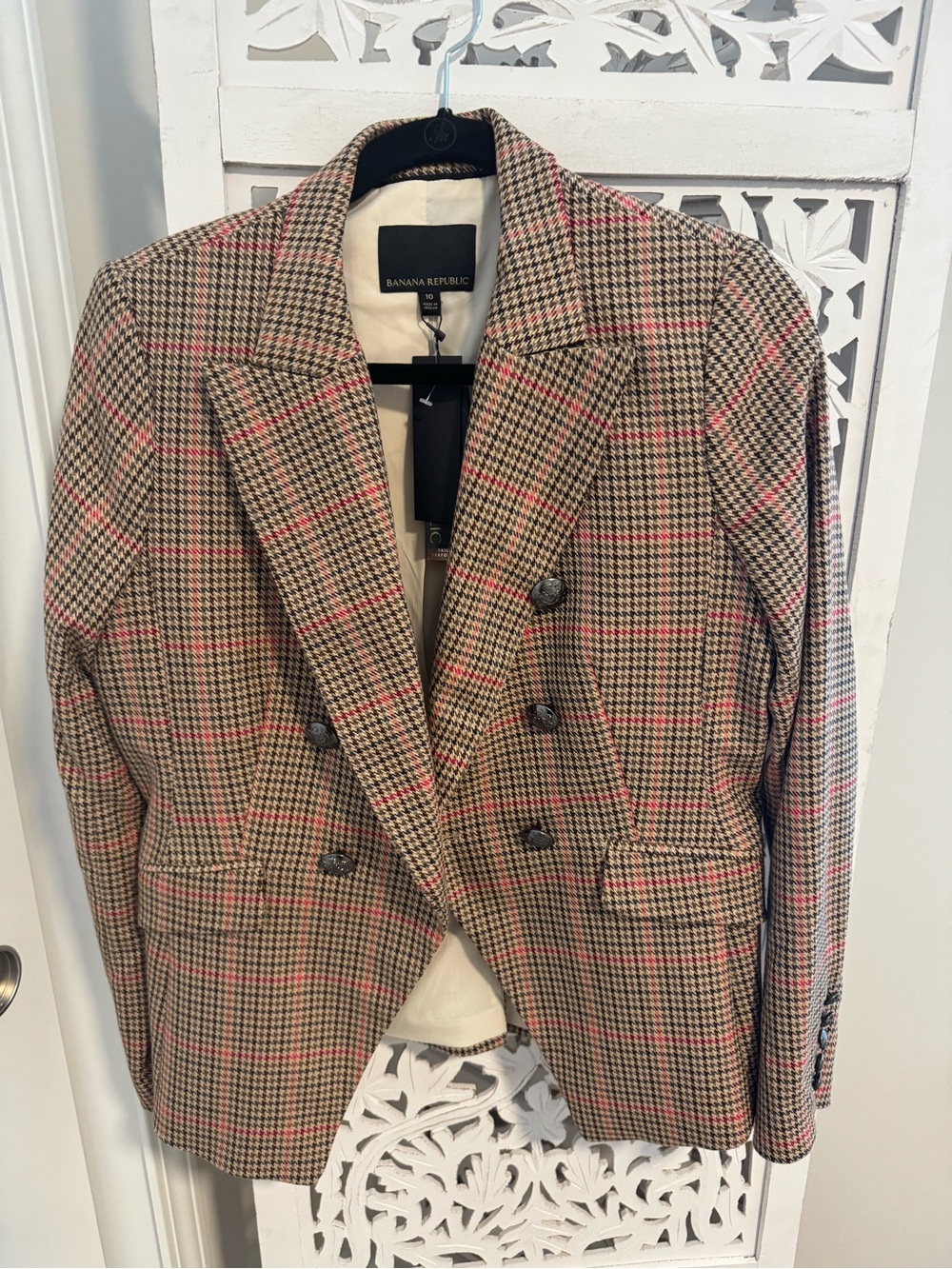 Banana Republic Brown Houndstooth Blazer with Pink Windowpane